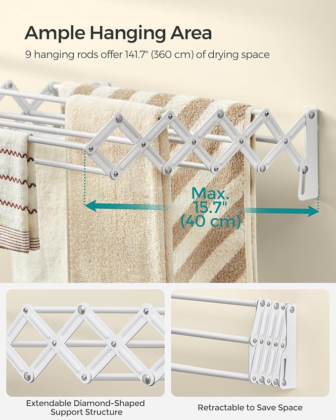 Retractable Wall - Mounted Clothes Drying Rack: Space - Saving, Large - Capacity, Sturdy and Durable